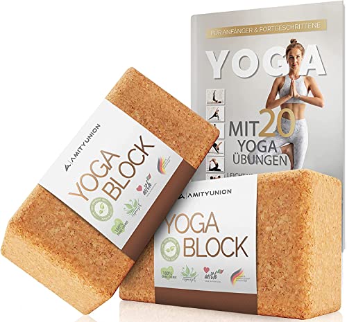 DAS original Yogablock 2er Set - 100% Natur - Hatha Klotz auch für Anfänger Meditation & Pilates, Fitness Zubehör Hilfsmittel für Joga, Rücken, Yoga Blocks 65 mm 2er Pack… von AMITYUNION