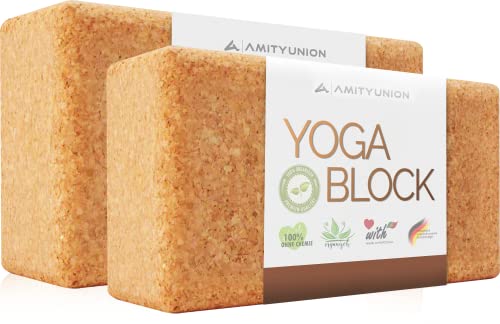 Yoga Block 2er Set Kork - EXTRA Yoga HEFT im Set - 100% Natur Hatha Klotz Nachhaltig - Ideal auch für Anfänger, Meditation Pilates, Training Zubehör Fitness Regeneration, Hilfsmittel Zwei Blöcke 75 mm von AMITYUNION