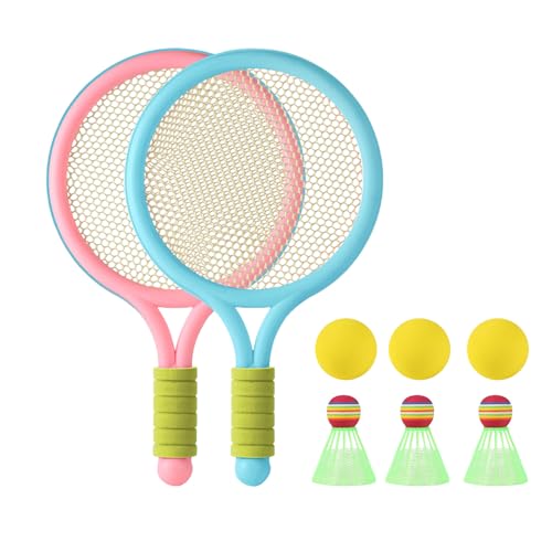 AMNOOL-Kinder Federball Set Kinder Tennisschläger Kinder Tennisschläger Spielzeug Kinder Badminton Spielzeug mit 3 Badmintonball und 3 Tennisball für Kleinkinder Anfänger Jungen Strand von AMNOOL