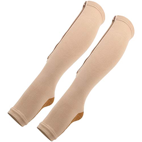 AMONIDA Kompressionsstrümpfe, Slim Leggings Socken,(S/M, Zipper Socks (Skin Color + Copper Bottom)) von AMONIDA