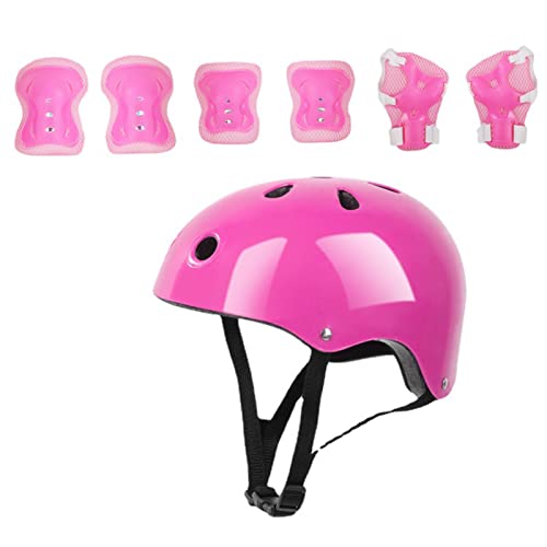 AMONIDA Skating-Helm-Schutzausrüstungs-Set für Kinder, EPS-Schaum mit Hoher Dichte Kinderhelm-Schutzausrüstungs-Set Stoßdämpfender Ellbogen-Knie-Schutz für Skate (Rosa) von AMONIDA