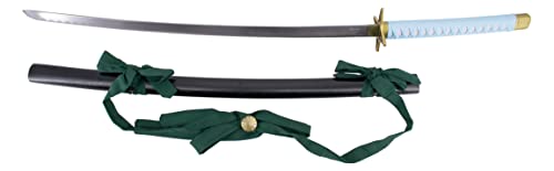 Katana S5046 von Toshiro Hitsugaya aus Bleach Inoffizielle Replik, 103 cm, Edelstahlklinge, grüner Schleife und bronzenem Verschluss, himmelblauer, weißer Linie umwickelter Griff von AMONT