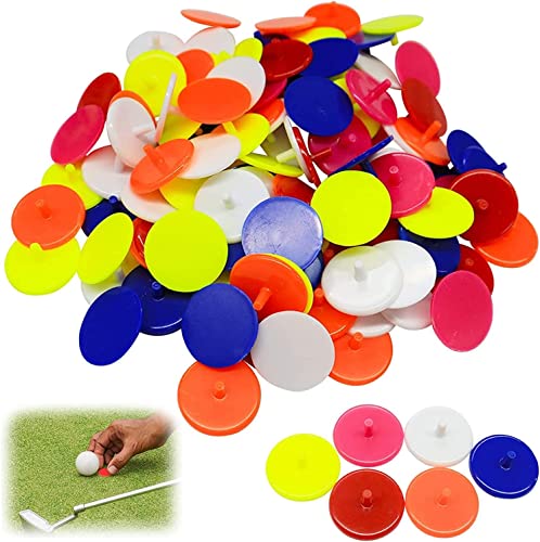 AMRTA Golfball-Marker, 50 Stück, Kunststoff, 24 mm, verschiedene Farben, für Golf, Sport, rund, Kunststoff, Golfpositionsmarker, 100 Stück von AMRTA