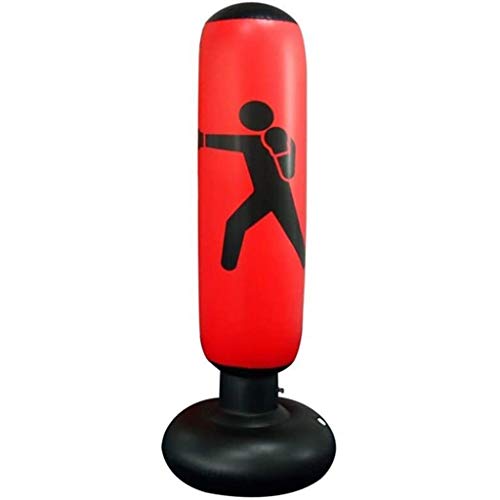Aufblasbarer Tower Bag für Fitnesstraining: 160 cm großer Boxsack mit Handschuhen – Rot von AMZHEZIYI