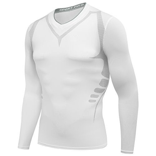 AMZSPORT Herren Kompressions-Shirt langärmlig Funktionsshirts Baselayer Langarm Weiß M von AMZSPORT