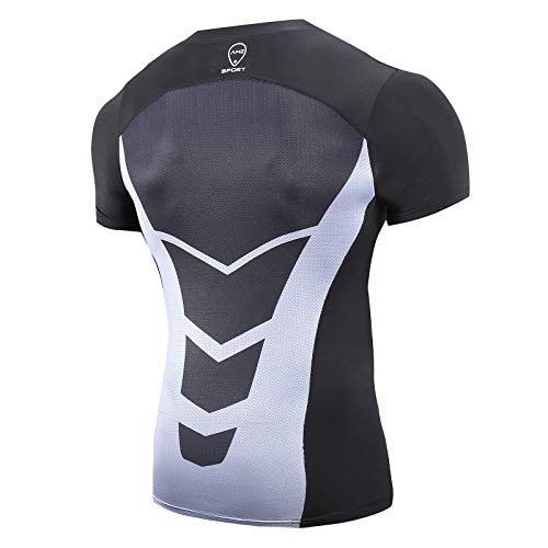 AMZSPORT Herren Kompressionsshirt Kurzarm Atmungsaktives Funktionsshirt Sportshirt Laufshirt, Black,S von AMZSPORT