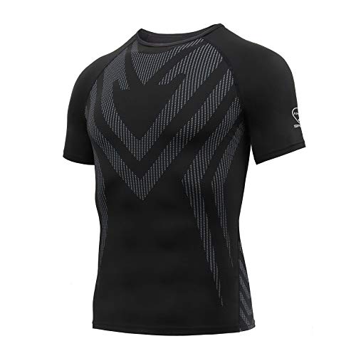 AMZSPORT Herren Kompressionsshirt Kurzarm Funktionsshirt Schnell Trocknend Sportshirt Laufshirt, Schwarz M von AMZSPORT