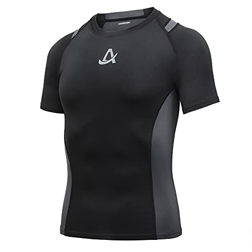 AMZSPORT Herren Kurzarm Kompressionsshirt Schnelltrocknend Sport Laufshirt Funktionsshirts, Schwarz XXL von AMZSPORT