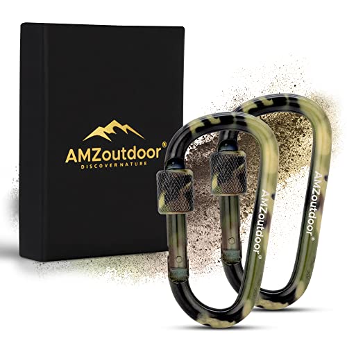 AMZoutdoor NEU 2er Set Schraubkarabiner in Tarnfarbe | Outdoor Karabiner | Schlüsselkarabiner | Bushcraft | Outdoor Zubehör | Karabiner Zelt | Karabiner Survival (Camouflage) von AMZoutdoor