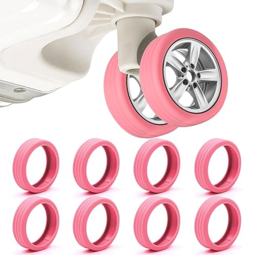 ANBOO 8er-Set Silikon Gepäck-Radschutzabdeckung, Kofferrollen Schutz Wasserdicht, Geräuschreduzierend, Gepäckraum-Radschutzabdeckung, Luggage Wheel Cover für die Meisten 8-Rollen Gepäckstücke (Rosa) von ANBOO