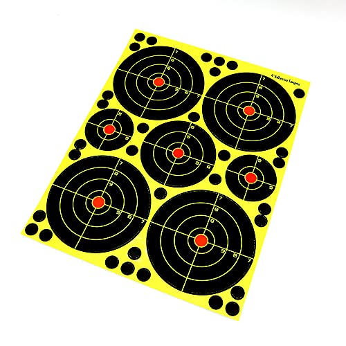 ANCLLO 10er Pack Multi Größe 4 Zoll 3 Zoll 2 Zoll Bullseye Reactive Shooting Target - Schüsse platzen hell Fluoreszierendes Gelb beim Aufprall von ANCLLO