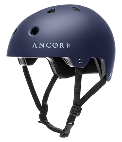 Ancore - Prolight - Helm für Skateboard, BMX, Scooter, Fahrrad und Extremsportarten - Hartschale, stoßfest, Verstellbarer Kinnriemen Skaterhelm (Navy, XXS/XS - Kopfumfang 50-54 cm) von ANCORE