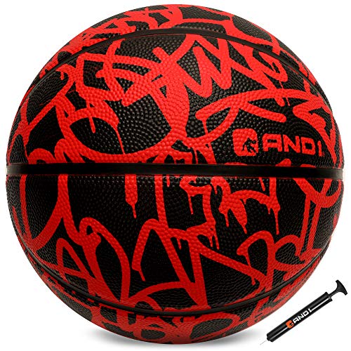 AND1 Fantom Basketball und Pumpe aus Gummi (Graffiti-Serie) – offizielle Größe 7 (74,9 cm) Streetball, hergestellt für Basketballspiele im Innen- und Außenbereich (rot) von AND1