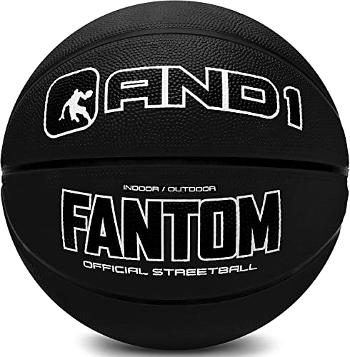 AND1 Fantom Gummi-Basketball, offizielle Größe, hergestellt für Indoor- und Outdoor-Spiele, Wird Nicht aufgepumpt verkauft (Pumpe Nicht im Lieferumfang enthalten), Schwarz, Größe 7 von AND1