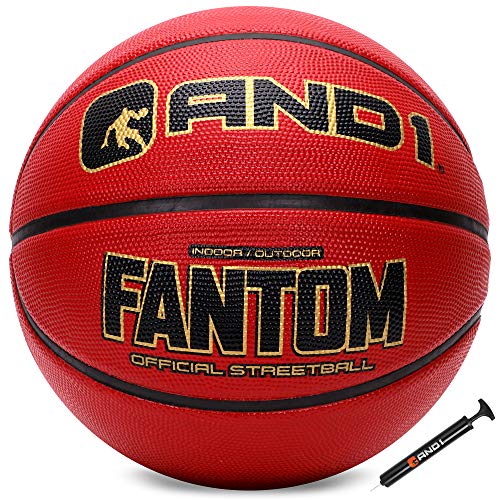 AND1 Fantom Gummi-Basketball & Pumpe, offizielle Größe 7 (74,9 cm) Streetball, für drinnen und draußen Basketballspiele (Burgandy) von AND1