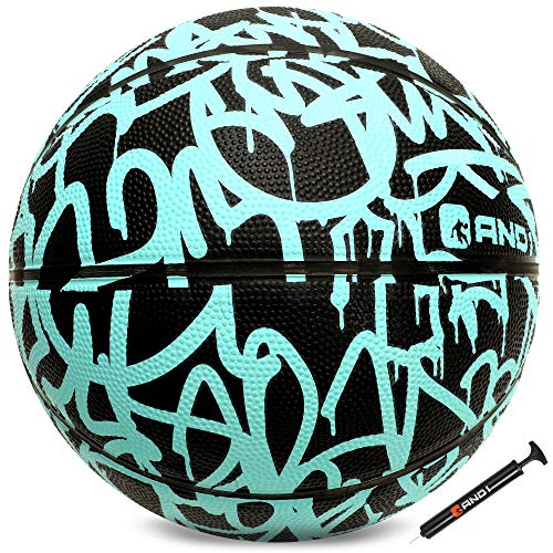 AND1 Fantom Gummi-Basketball & Pumpe (Graffiti-Serie) – offizielle Größe 7 (74,9 cm) Streetball, hergestellt für Indoor- und Outdoor-Basketballspiele (Minze) von AND1