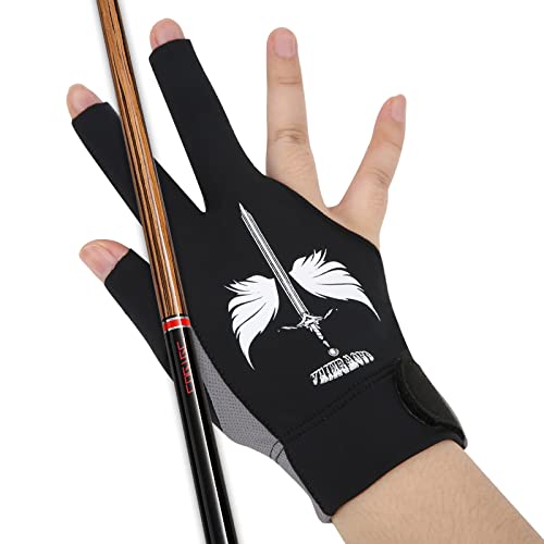 ANIMSWORD Atmungsaktive und bequeme Billard-Handschuhe, passt auf die linke oder rechte Hand, für Snooker-Queue-Sporthandschuhe, Rechtshänder, Schwarz, Large von ANIMSWORD