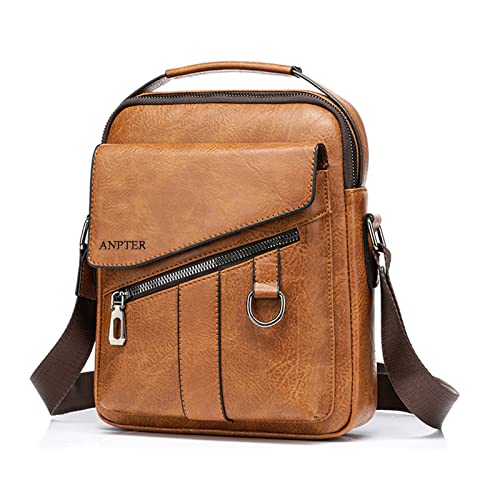 ANPTER Umhängetasche Herren Schultertaschen Herrentasche Ledertasche Shoulder Bag Seitentasche Crossbody Vintage Umhängetaschen Handytasche Messenger Bag Umhängen Geldbörsen (Braun Umhängetasche) von ANPTER