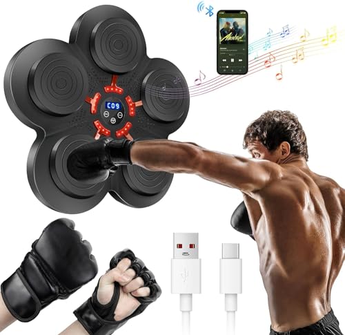 Musik Boxmaschine mit Erwachsenen Boxhandschuhen, Wandmontage Smart Bluetooth Boxing Target Training Punching Equipment mit 9 Modi Geschwindigkeit, Elektronisches intelligentes Boxziel für Zuhause, von ANRAIE