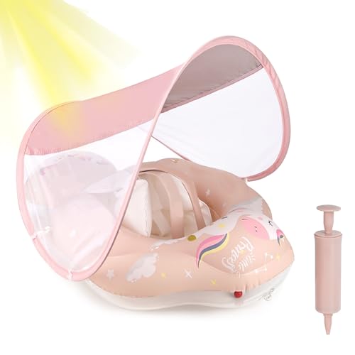 ANSTEN Schwimmring Baby mit Sonnendach Aufblasbare Baby Float Schwimmring Shwimmreifen Baby mit aufblasbarer Schwimmboje,Schwimmhilfe Spielzeug,Baby Schwimmring ab 6 Monate~72 Monate-Rosa von ANSTEN