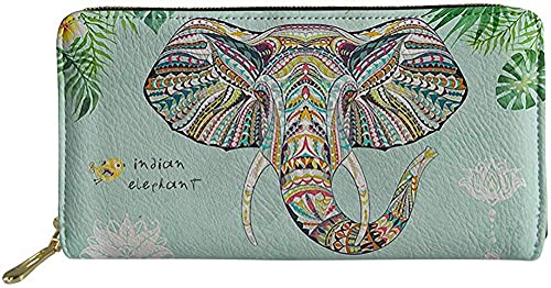 ANTSBOOM Damen Geldbörse Münzbörse Organizer Aufbewahrung ​ Lange Leder Geldbörse Geschenk für Frauen Jungen Mädchen Teen, Thailändischer indischer Elefant, Casual von ANTSBOOM