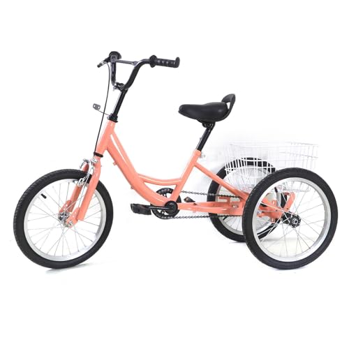 AOAPUMM 16-Zoll-Kinderdreirad EIN-Gang-Cruiser-Fahrrad mit Einkaufskorb EIN-Gang-Fahrrad-Dreirad für Kinder von 7-10 Jahren Light Orange von AOAPUMM