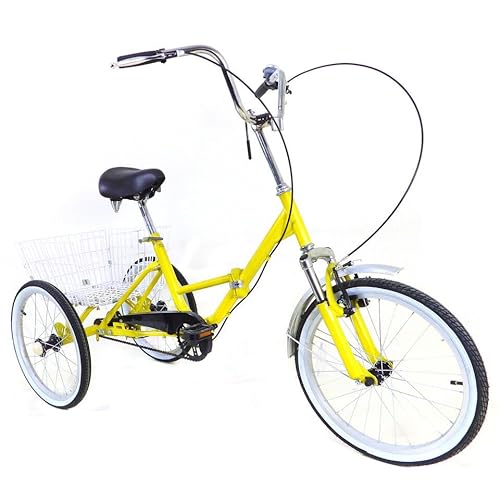 AOAPUMM 20-Zoll-Erwachsenen-Dreirad mit einfacher Geschwindigkeit, klappbares Dreirad-Fahrrad für Erwachsene, Senioren-Dreirad mit Einkaufskorb, Kindersitz und klappbarem Korb von AOAPUMM