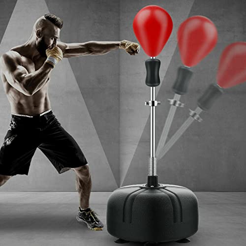 Punchingball Boxstand 120-160cm Höhenverstellbarer Standbox-Trainer inkl. Boxbirne Erwachsene Punchingball Boxbirne Bounce Back Faster Boxbag (Rot) von AOAPUMM