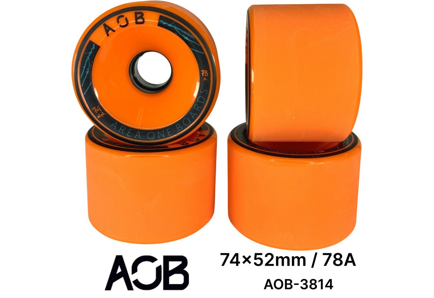 AOB Skateboard AOB Longboard Cruiser Rollen Wheels (4 Stck) Orange 74x52mm 78a von AOB