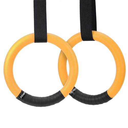 AOEGBY Gymnastikring Gymnastikringe, 1100 lbs Kapazität mit 14,76 Fuß verstellbaren Schnallenriemen, Klimmzug-Übungsringe, rutschfeste Ringe for Zuhause Turnringe (Color : Yellow) von AOEGBY