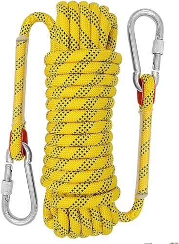 AOEGBY Outdoor Kletterseil 10 mm Outdoor-Kletterseil, statisches Kletterseil, Baumkletter-Abseilseil, Flucht-Nylonseil mit 2 Stahlhaken Statisches Kletterseil(Color:Yellow) von AOEGBY