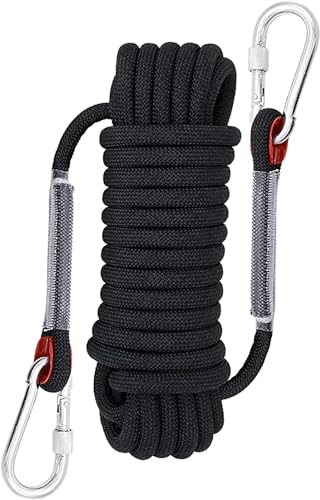 AOEGBY Outdoor Kletterseil 10 mm Outdoor-Kletterseil, statisches Kletterseil, Baumkletter-Abseilseil, Nylonseil mit 2 Stahlhaken Statisches Kletterseil (Color : Black) von AOEGBY