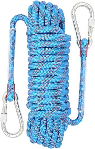 AOEGBY Outdoor Kletterseil 10 mm Outdoor-Kletterseil, statisches Kletterseil, Baumkletter-Abseilseil, Nylonseil mit 2 Stahlhaken Statisches Kletterseil (Color : Blue) von AOEGBY