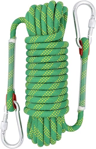 AOEGBY Outdoor Kletterseil 10 mm Outdoor-Kletterseil, statisches Kletterseil, Baumkletter-Abseilseil, Nylonseil mit 2 Stahlhaken Statisches Kletterseil (Color : Green) von AOEGBY