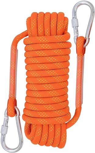 AOEGBY Outdoor Kletterseil 10 mm Outdoor-Kletterseil, statisches Kletterseil, Baumkletter-Abseilseil, Nylonseil mit 2 Stahlhaken Statisches Kletterseil (Color : Orange) von AOEGBY
