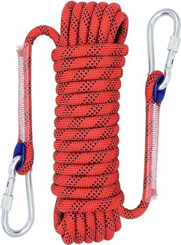 AOEGBY Outdoor Kletterseil 10 mm Outdoor-Kletterseil, statisches Kletterseil, Baumkletter-Abseilseil, Nylonseil mit 2 Stahlhaken Statisches Kletterseil (Color : Red) von AOEGBY