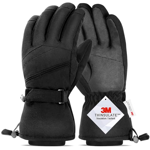 AOKKR Winterhandschuhe, 3M Thinsulate Wasserdicht Warme Fahrradhandschuhe Herren und Damen, Winddichte Skihandschuhe mit Touchscreen-Funktion, Outdoor Laufen Anti-Rutsch Sporthndschuhe - Schwarz von AOKKR