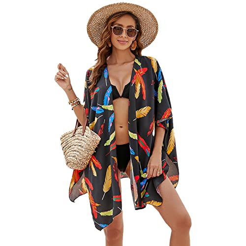 AOOOWER Flowy-Kimono-Cardigan für Damen, vorne offen, Maxikleid, lockerer Strandvertuschung, Seitenschlitz, Badeanzug, Überzug für Damen von AOOOWER