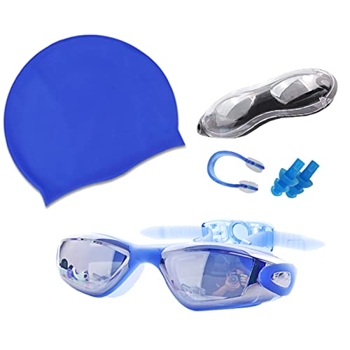 Schwimmbrillen aus Silikon, Schwimmkappen, Schwimmbrille, wasserdicht, mit Nasenklammer, Silikon-Schwimmkappen, Schwimmbrille und Kappen, UV-Schutz von AOOOWER