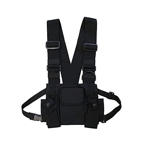 AOOPOO Herren Damen Brusttasche Rig Bag Weste mit mehreren Taschen Hip Hop Streetwear Funktional Tactical Harness Brusttasche Rig Pack Verstellbare Gürteltasche Praktisch, Schwarz , von AOOPOO
