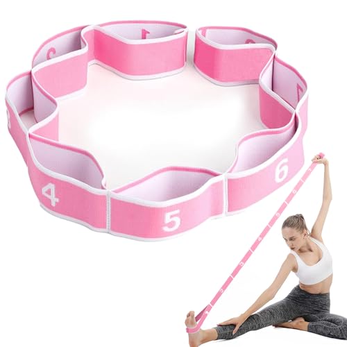 AOOTUERL Stretching Band mit 8 Schleifen, Yoga Stretch Strap, Geeignet für Yoga, Tanz, Ballett, Training und Sport (Rosa 85cm) von AOOTUERL