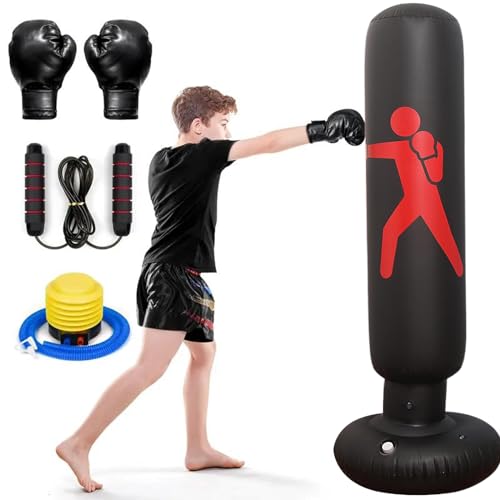 Boxsack und Boxhandschuhe Set, Multifunktionales Boxtraining Set mit Ständer, geeignet für Sportler Cardio Enthusiasten Ausrüstung von AOPUETRX
