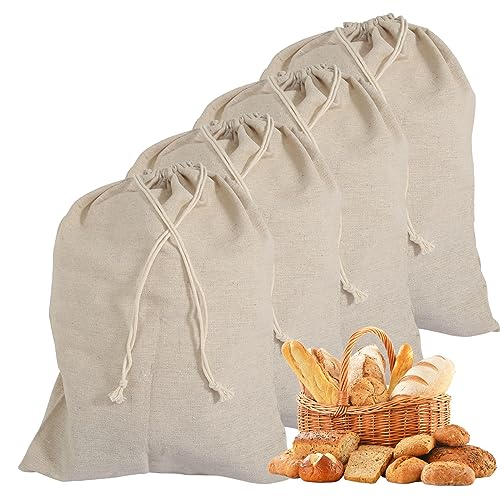 AOROPS Brotbeutel Leinen, 4 Stück Brottasche 30X41.5cm, Brotbeutel Aufbewahrung Frischhalten, Brotsack Leinenbeutel für Brot Wiederverwendbar Brotsack zum Frischhalten Leinen von AOROPS