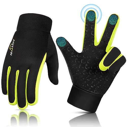 Kinder Radsporthandschuhe Winter Touchscreen Handschuhe - Kinder Laufhandschuhe Rutschfeste Warme Handschuhe Softshell Winterhandschuhe Winddichte Fahrradhandschuhe für Sportliches Wandern Reiten von AOTOW