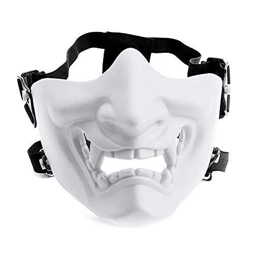 AOUTACC Airsoft Half Face Masks, Evil Demon Monster Kabuki Samurai Hannya Oni Half Face Protective Masks Maskerade Ball, Party, Halloween, Cs War Game (Verstellbarer Riemen, weiß) von Aoutacc