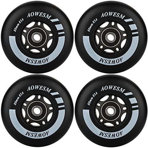 AOWESM Inline Skate Wheels 85A Gripper Asphalt Outdoor Inline Roller Hockey räder mit Kugellager ABEC-9 (4er-Pack) (schwarz, 76 mm) von AOWESM
