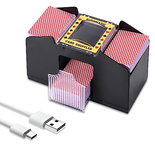 AOZBZ Kartenmischer, 2 Deck Automatische Kartenmischmaschine Elektronische Casino Poker Karte Mischen Unterstützung Batteriebetrieben und USB Lade Spielkarte Mischen Werkzeug von AOZBZ