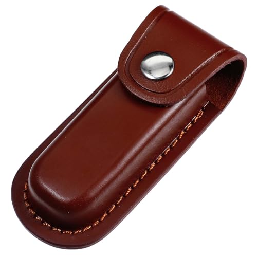 AOZUO Messertasche Leder für Gürtel,12.5cm Messerscheide Leder,Aschenmesserscheide Faltbar Taschenmesseretui Tragbare Tasche Messer Lederholster mit Schnappverschluss Gürtelschlaufe(Braun) von AOZUO