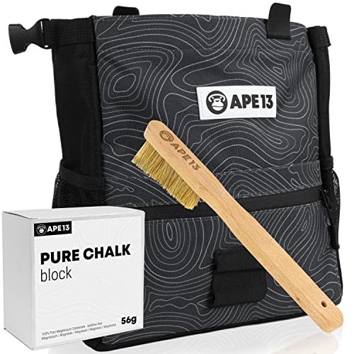 APE13® Chalkbag Boulder Set aus Chalk Bag, Boulder Bürste, Chalk (als Set & Einzeln) - Perfektes Bouldern Geschenk und genügend Platz für Boulder Zubehör (Boulder Set) von APE13