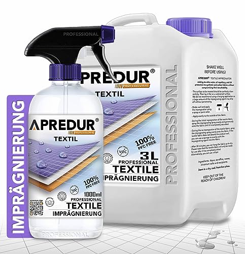 APREDUR 4L Professional Textil Imprägnierung Imprägnierspray Imprägniermittel für synthetische und Baumwollstoffe wie Markise Zelt Polster Sofa Cabrio Verdeck (4L (1L+3L) Spray+Kanister) von APREDUR
